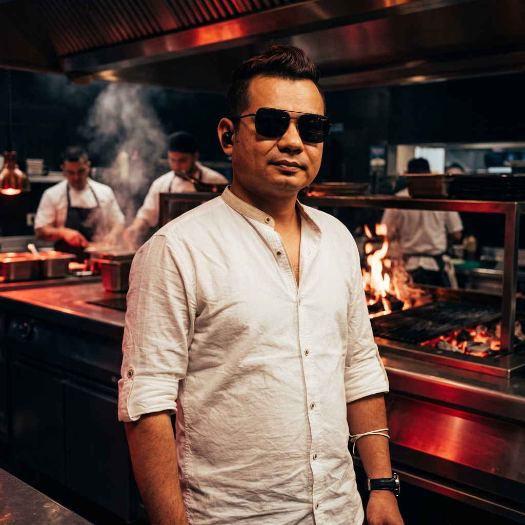 Narayan — Executive Chef at Karma Restaurant, in sunglasses