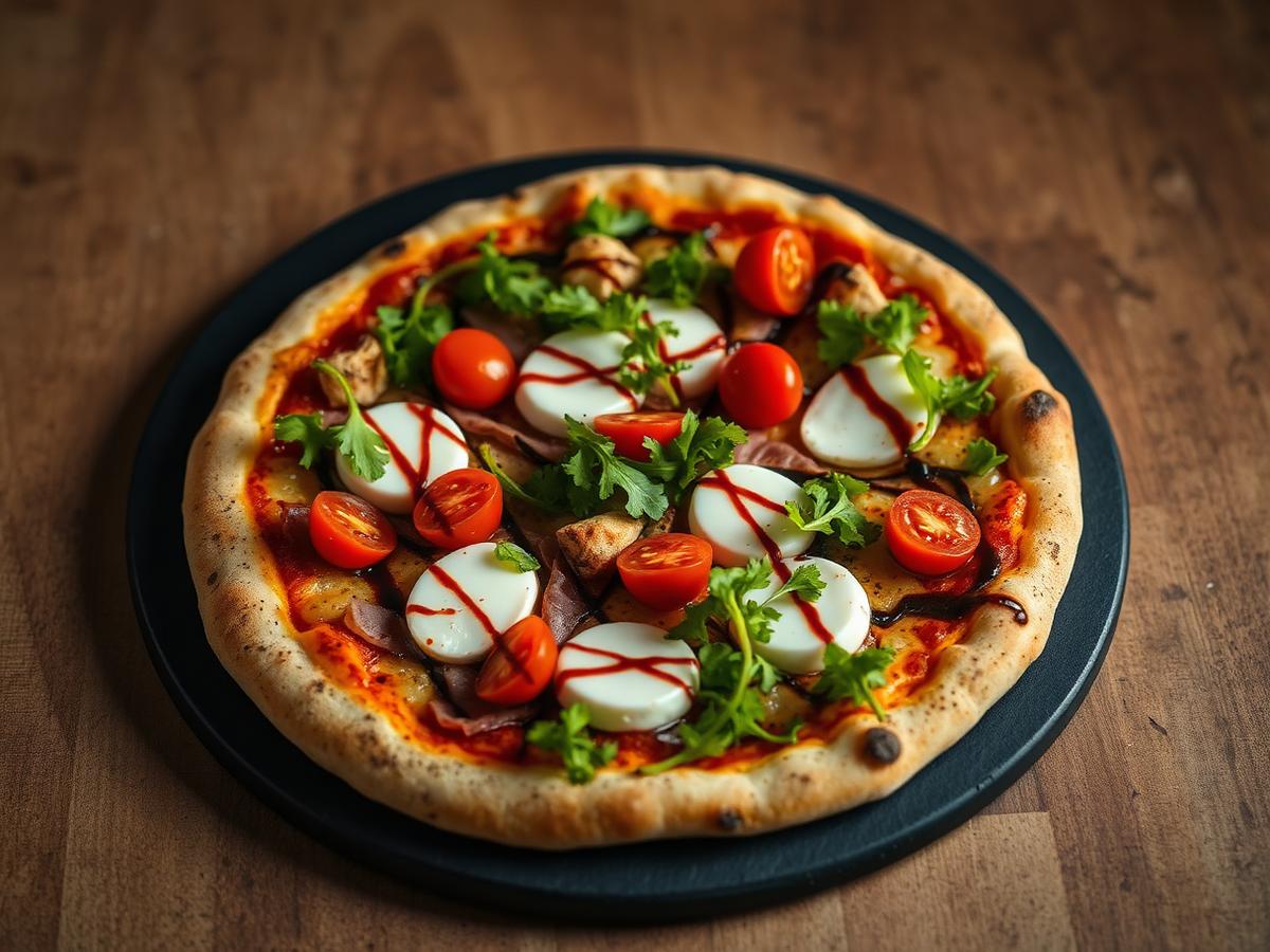 Gourmet and house special pizza at Karma Restaurant